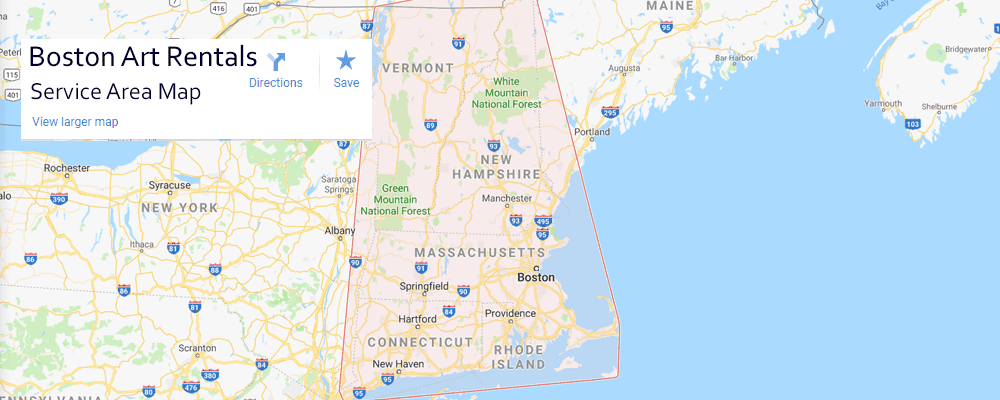 Google map - Service Area - Boston Art Rentals